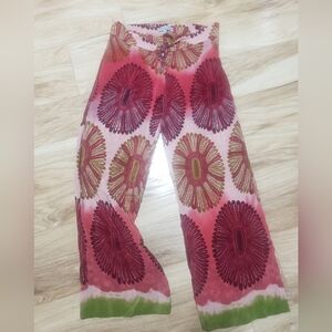 100% Silk Wide Leg Pant Vintage Made In France Bohemian Statement Piece Luxury